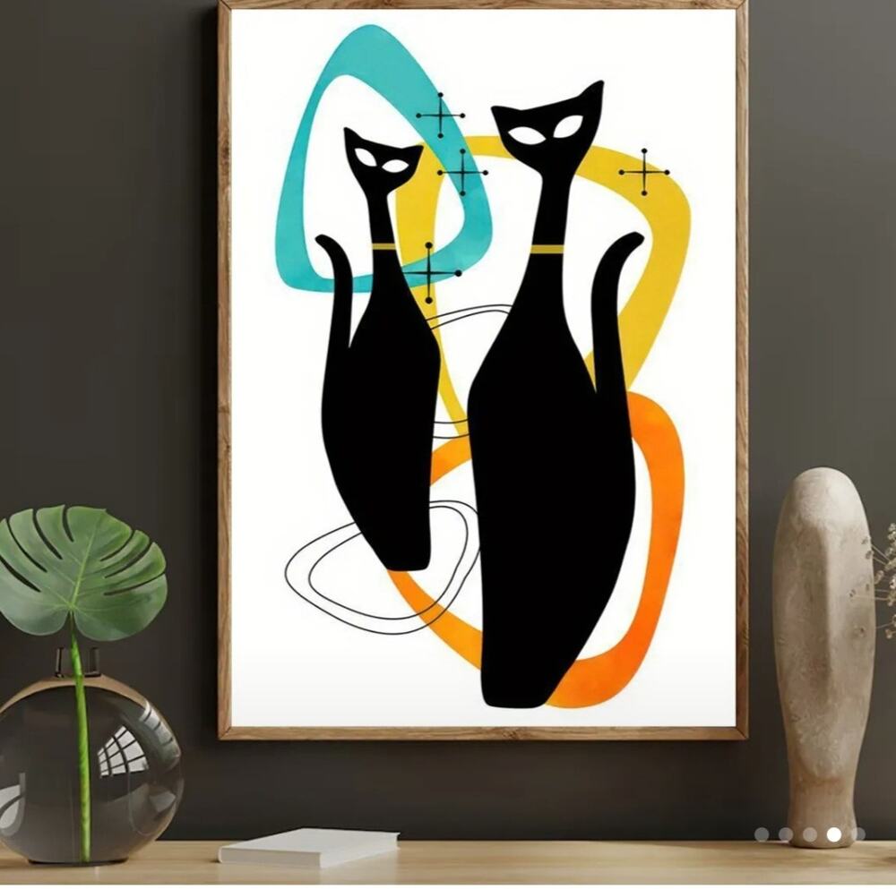 Atomic Kitty MCM Canvas Art Print 12"×16" Unframed 50s Retro Mid Century Modern